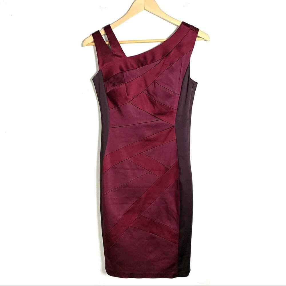 JAX burgundy brown satin body con formal knee length cocktail dress size 4 B118